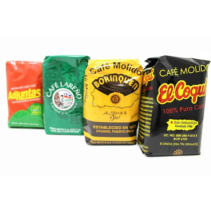 Bold Puerto Rican Coffee Variety Mix - Cafe Borinquen Cafe Coqui Cafe Lareno Cafe Adjuntas (1 - 8oz pack of each)