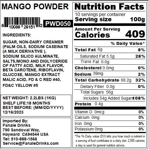 Fanale Premium Mango Bubble Tea Flavoring Powder | Perfect for Baking Smoothies Desserts and Drinks | Instant Flavoring Powder for Boba Milk Tea - 2.2 Pounds (Pack of 20).