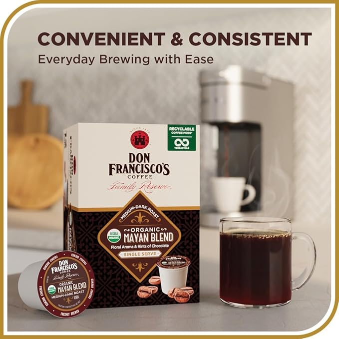 Don Francisco's Organic Mayan Coffee Pods 100 Count Medium-Dark Roast Compatible with Keurig Brewers