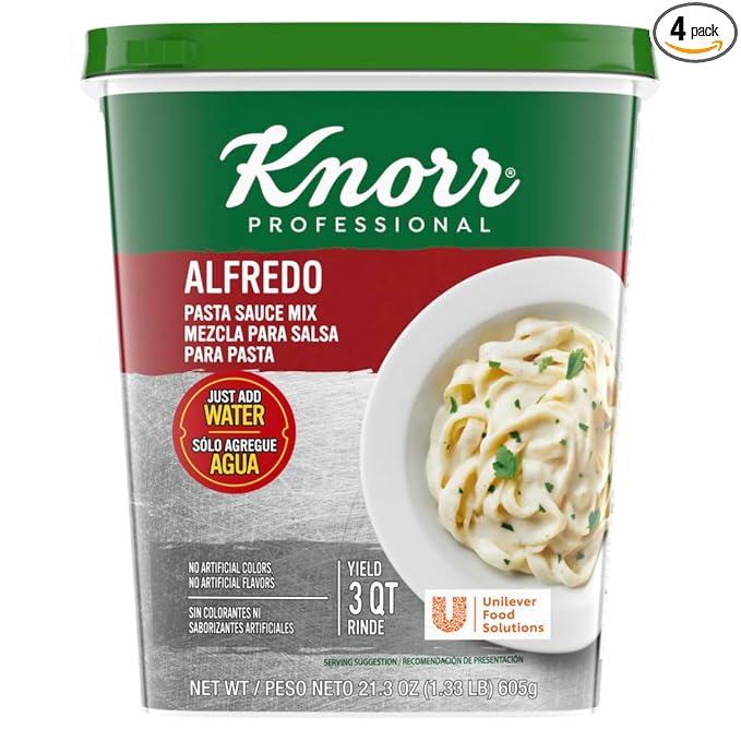 Knorr Professional Alfredo Sauce Just Add Water Convenience Mix 1.33lb (Pack of 4) Classic Alfredo Pasta Sauce Made With Real Parmesan Cheese and Cracked Black Pepper No Artificial Colors Flavors