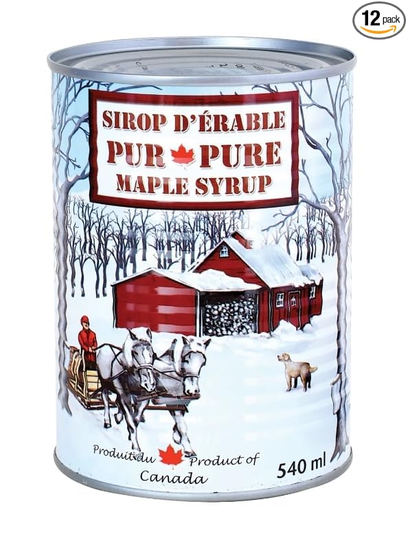 Pure Categorie A Canadian (Quebec) Maple Syrup Amber Roast 540ml Each Can (12 Pack)