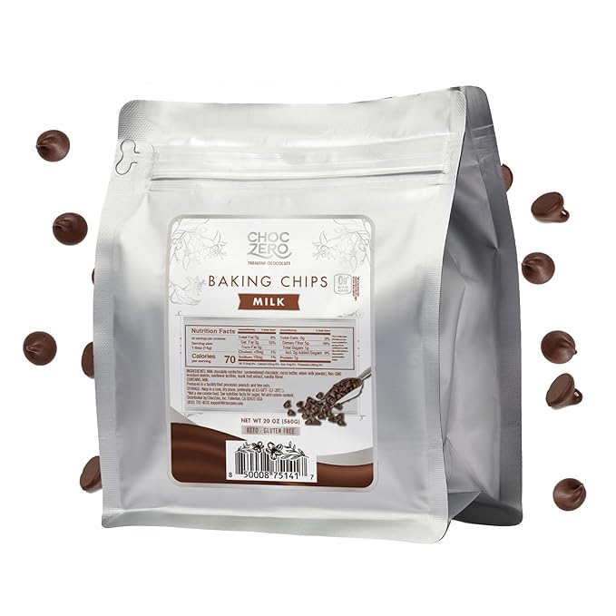 ChocZero Milk Chocolate Chips No Added Sugar Keto &amp Low Carb Gluten Free No Sugar Alcohols 20 oz Bag for Baking &amp Desserts