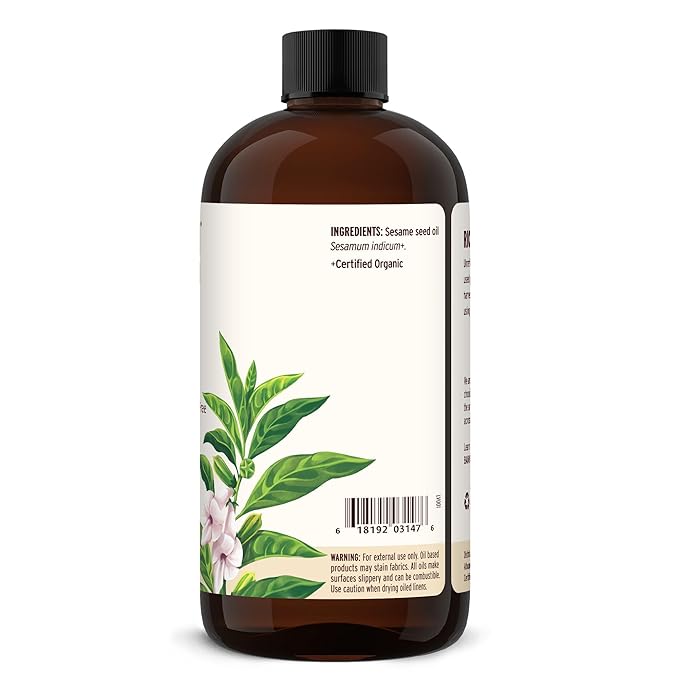 Banyan Botanicals Organic Unrefined Sesame Oil – Rich &amp Warming Ayurvedic Massage Oil for Body &amp Scalp – Traditional Abhyanga Oil for Deep Tissue Grounding &amp Recovery – 24 oz – USDA Organi