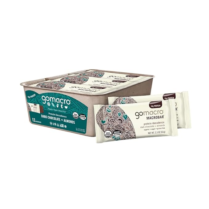 GoMacro MacroBar Organic Vegan Protein Bars - Dark Chocolate + Almonds (2.3 Ounce Bars 12 Count)