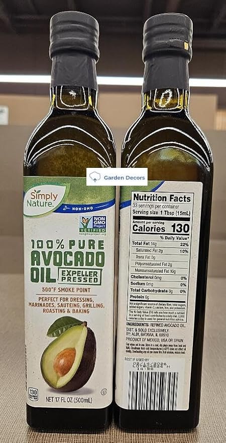 Generic Simply Nature NON-GMO 100% Pure Avocado Oil Expeller Pressed 17fl oz 500ml (Two Bottles)
