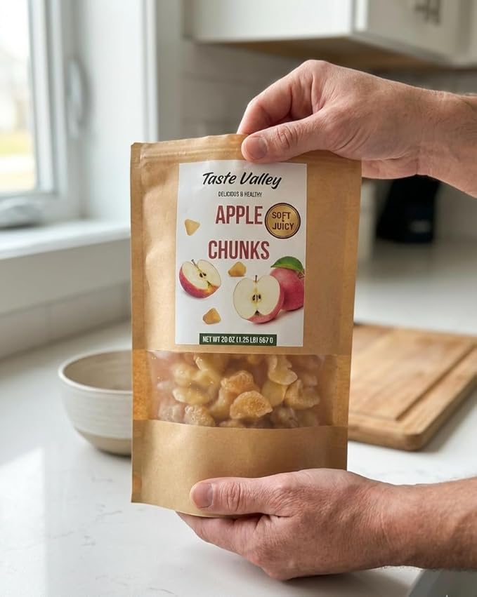 Taste Valley Dried Apple Chunks 20 oz Resealable Bag | Soft &amp Chewy Dehydrated Apples | Gluten Free | No Artificial Colors or Flavors | Kids Lunchbox Snack &amp Pantry Fruit for Trail Mix Oatme