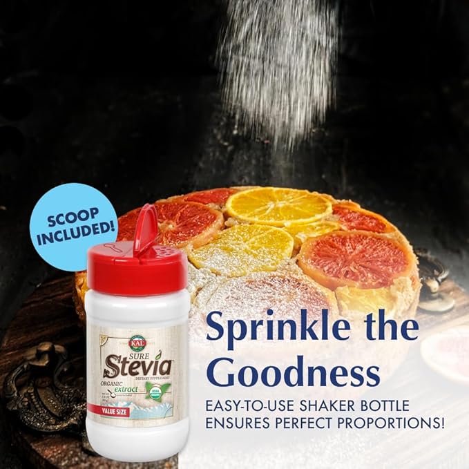 KAL Sure Stevia Extract Organic Stevia Powder Low Carb Zero Calorie Sweetener Keto Friendly Great Taste Low Glycemic Vegan Gluten Free No Fillers 60-Day Guarantee (2.8 oz Organic)