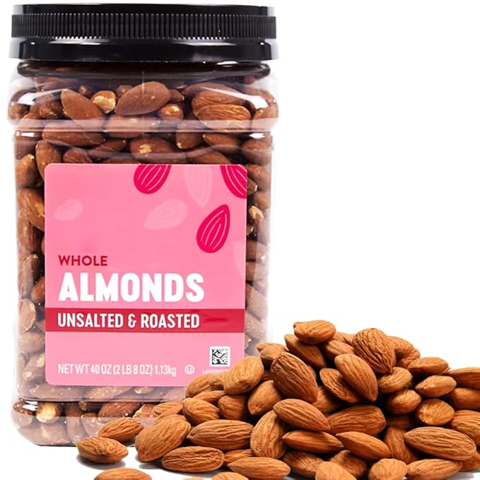 Almonds Nuts | Nutrients Rich Healthy Fats Protein Fiber Vitamins Minerals Heart Healthy Energy Boost | For Everyday Snack Travel Office Gift Kid Adult (Resealable Jar (40 oz) Whole Oil Roasted &amp