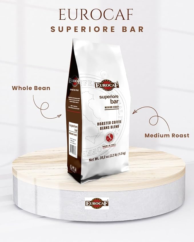 Eurocaf Superiore Bar Whole Bean Coffee Medium Roast 2.2 Ib bag Original Italian Coffee (Pack of 1)