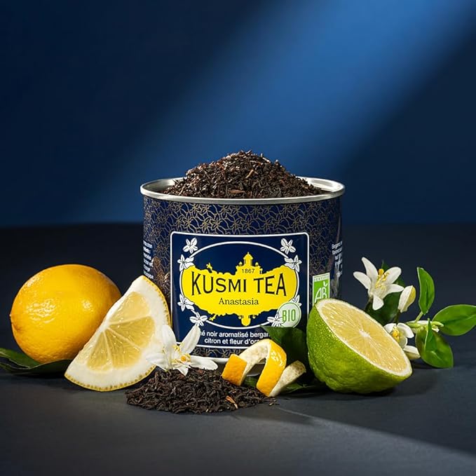 Kusmi Tea - Anastasia - Organic Black Tea with Bergamot &amp Lemon - Flavored with Orange Blossom - Caffeinated Tea - Inspired by the Iconic Earl Grey Tea- Loose Leaf Tea - Tin Box of 3.5 oz