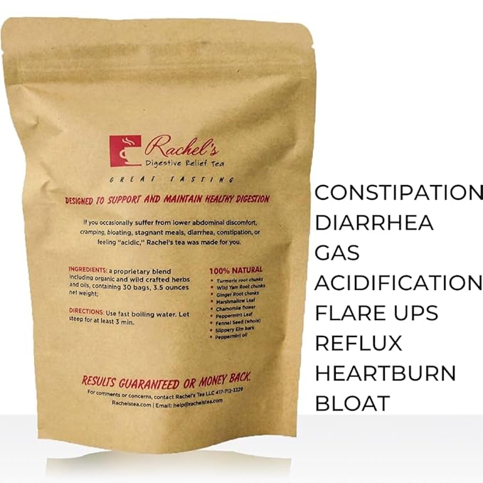 Rachel's Tea: Turmeric Wild Yam Ginger Marshmallow Chamomile Peppermint Fennel Slippery Elm: 30 bags 60 cups