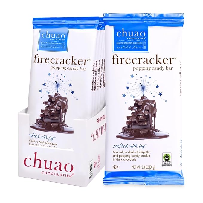 Chuao Chocolatier Firecracker Dark Chocolate Bars | Gourmet Chocolate Sea Salt Chipotle Artisan European No Preservatives | For Gift Baskets Christmas Valentines Day Gifts for Women Men Birthday