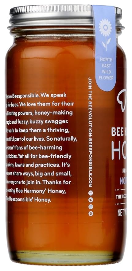 BEE HARMONY HONEY RAW REGIONL N EAST Pack of 6 Size 12 OZ - No Artificial Ingredients Kosher