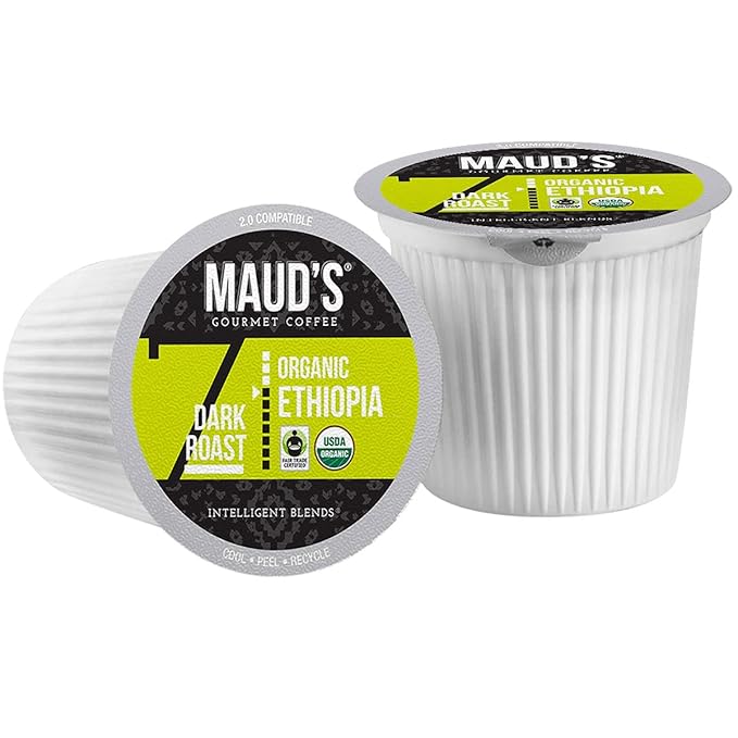 Maud's Organic Ethiopian Coffee Pods 24 ct Single Origin Ethiopian Dark Roast Coffee in Single Serve Pods – 100% Arabica Coffee Compatible with Keurig K Cups Maker