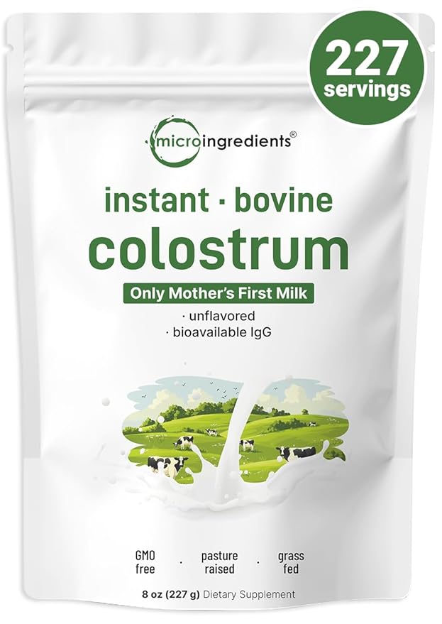 Micro Ingredients Bovine Colostrum Powder 8 oz | Grass-Fed Freeze-Dried | Natural IgG &amp IgA | Supports Immune &amp Gut Health | Non-GMO Gluten-Free Unflavored