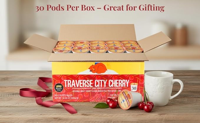 Sleepy Bear Coffee Pods Medium Roast Arabica Rich Flavor Michigan-Made Smooth &amp Sweet No Sugar Added 30ct Pods Compatible with Single-Serve Brewers (Traverse City Cherry Coffee)