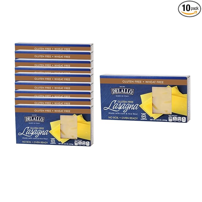 DeLallo Gluten Free Lasagna Noodle Sheets 8.8 Ounce Box (10 Pack) Made with Corn and Rice Flour Oven Ready No Boil Non-GMO
