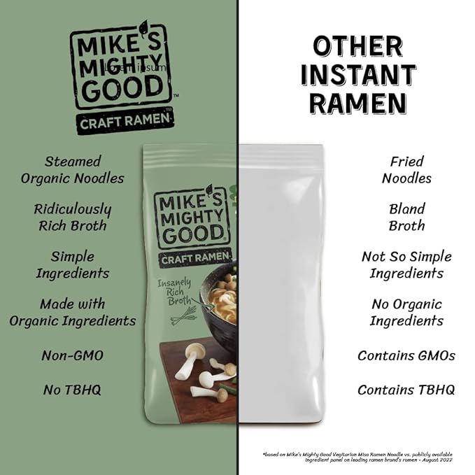 Mike's Mighty Good Vegetarian Miso Soup - Instant Ramen Noodles - Organic and Non-GMO Instant Noodles - Miso Ramen - Vegan Soup - 2.1 Ounces - 7 Pillow Packs