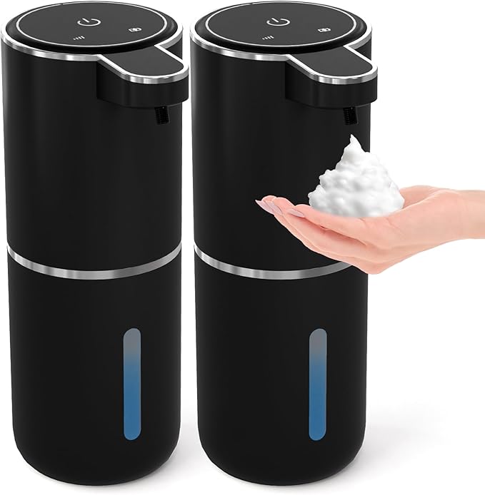 2 Pack Automatic Foaming Soap DispenserTouchless Foam Soap Dispenser12.8oz Rechargeabled Wall Mounted Smart for Bathroom and Kitchen Dish SoapEasy for Toddlers(Black)