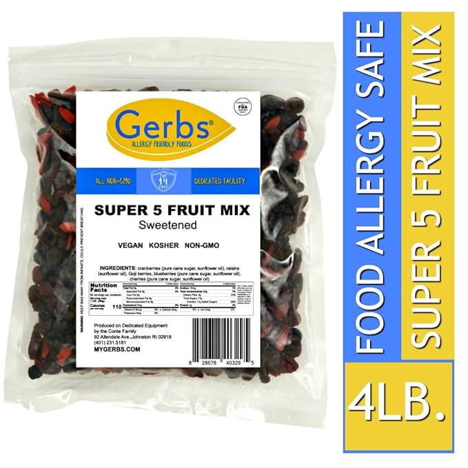 Gerbs Super 5 Dried Fruit Snack Mix 4 lbs. | Unsulphured No Artificial Additives Resealable Bag | Naturally Chewy &amp Fruit-Forward Blend | Top 14 Allergen-Free