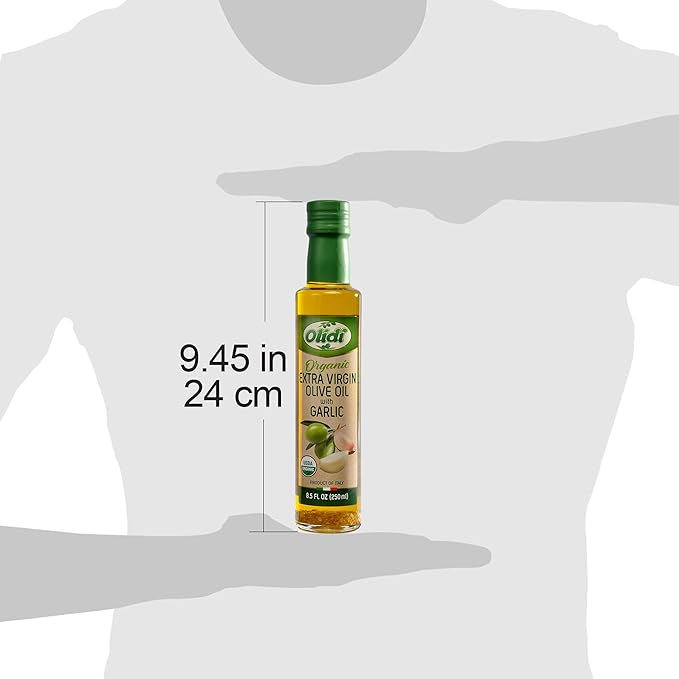 Olidi Garlic Infused Extra Virgin Olive Oil 8.5 oz | Product of Italy Cold-pressed 100% natural heart-healthy cooking oil perfect for salad dressing pasta garlic bread meats or pan frying (6)