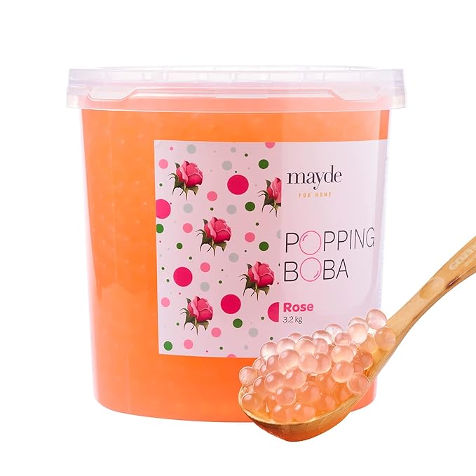 Mayde Popping Boba Pearls for Drinks Desserts &amp Breakfast Bowls (Rose Flavor 7 Pounds)