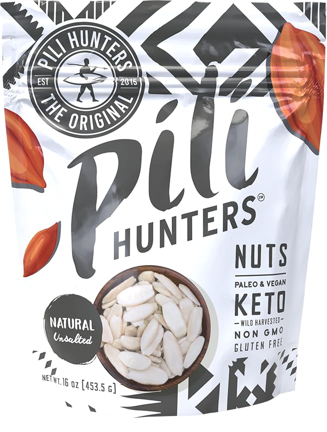 Pili Hunters - Wild Sprouted Pili Nuts Natural Unsalted Plain (1 lb Bag) Keto/Paleo/Vegan Snacks Low Carb Energy Gluten Free No Sugar Added Superfood The Original