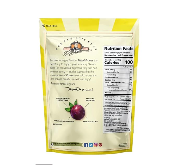 Mariani | Pitted Prunes | Dried Fruit | Healthy Vegan Gluten Free Snack for Kids &amp Adults | No Sugar Added | 32 Ounces (Pack of 1) - Resealable Bag