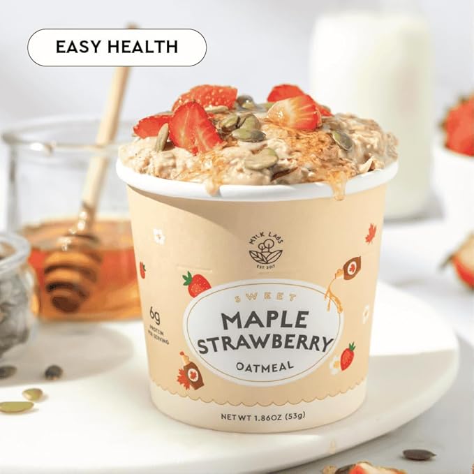 Mylk Labs Protein Oatmeal Cups Variety Pack – Apple Cinnamon Maple Strawberry - Low Sugar Breakfast – Quick &amp Easy Instant Oatmeal Nut Free Gluten Free (24 Pack)