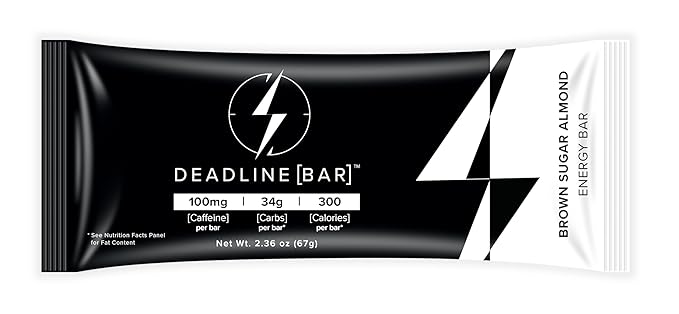 Deadline Bar Caffeinated Energy Bar Brown Sugar Almond 8pk - 100mg Caffeine - 10g Protein - 34g Carbs - 300 Calories - All Natural - No Artificial Ingredients - No Preservatives