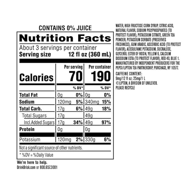 Generic Half &amp Half Ice Tea and Lemonade Iced Tea (Shipped by B4Y-Brisk) 1L Bottle 15 Pack (15 33.8 Fl Oz)