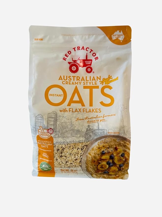 Red Tractor Australian Creamy Style Instant Oats with Flax Flakes Wholegrain Non-GMO 26 oz