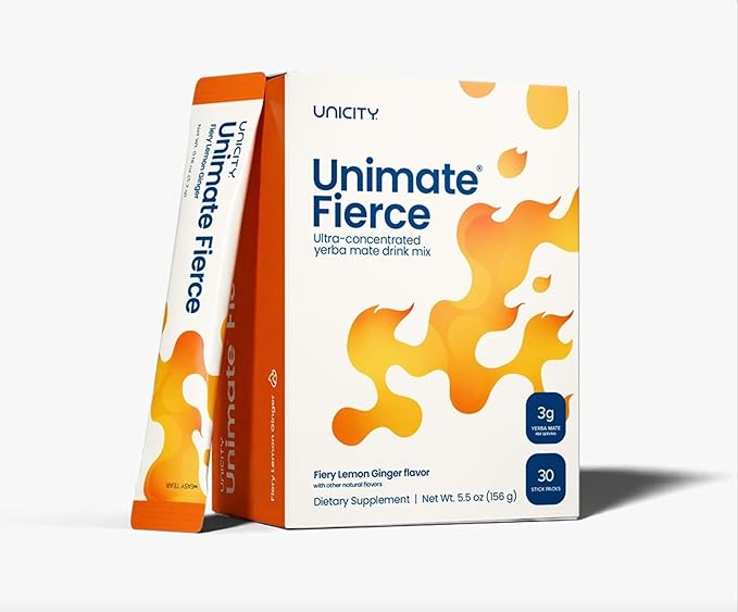UNICITY UNIMATE FIERCE STICK PACKS - Great Tasting - Ultra Concentrated Yerba Mate Drink Mix (30 Packets). Dietary Supplement. Healthy Alternative to Coffee and Energy Drinks (30-Day Supply)