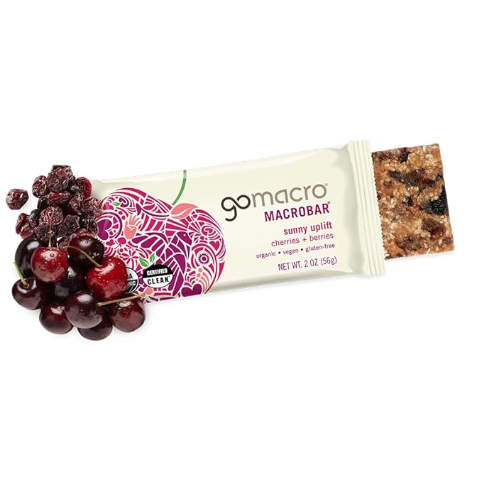 GoMacro MacroBar Organic Vegan Snack Bars - Cherries + Berries (2.0 Ounce Bars 12 Count)