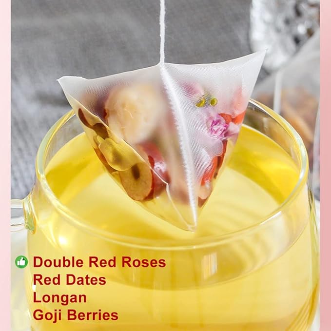 100% Pure Natural Herbal Tea Ginseng Longan Goji Tea Bag 300g/10.58oz (6g*50bags) REN SHEN GUI YUAN GOU QIHONG ZAO CHA Goji Brown Sugar Red Bean Peanut Caffeine Free No Additives Non-GMO