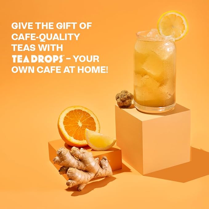 Tea Drops Citrus Ginger Tea | Dissolvable Bagless Loose Leaf | Wellness Boosting Calming Caffeine-Free Naturally Sweetened Organic | Iced or Hot | Gift Set 2 Pack - 20 Servings