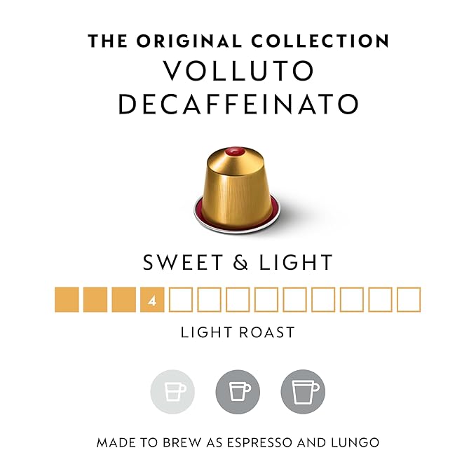 Nespresso Capsules Original Line Volluto Decaffeinato Mild Roast Coffee 50 Count Coffee Pods