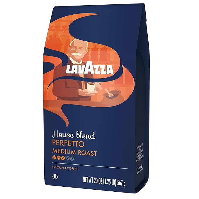 Lavazza Perfetto Ground Coffee Blend Dark Roast 20 Ounce Caramel flavor with Dark and Velvety Texture 100% Arabica (Pack of 2)