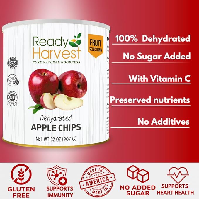 Ready Harvest Dehydrated Food - Apple Chips | Emergency Food | Camping &amp Survival Kits | #10 Can | 25-Year Shelf Life | Cans Filled to the Top
