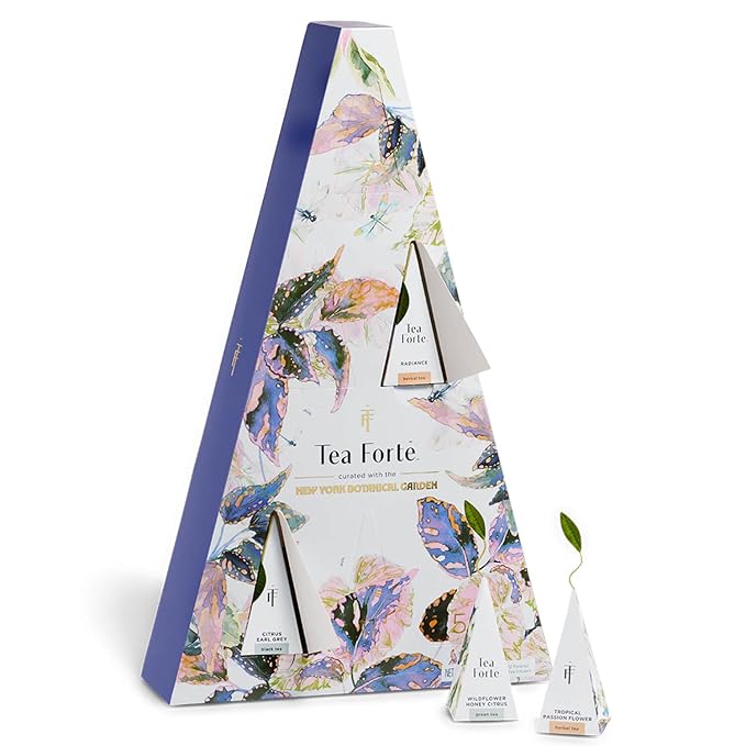 Tea Forte Tea Advent Calendar Gift Set 12 Individually Wrapped Handcrafted Assorted Pyramid Infuser Tea Bags with Numbered Doors Demoiselle