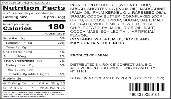 ROYCE' Potatochip Chocolate Potechi Crunch - Sweet and Salty Snack | Crispy and Savory Crumbled Potato Chips| Snack for Gifting &amp Indulging | Japanese Chocolate from Hokkaido (4 Pieces of Chocol