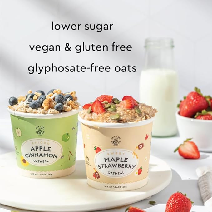 Mylk Labs Protein Oatmeal Cups Variety Pack – Apple Cinnamon Maple Strawberry - Low Sugar Breakfast – Quick &amp Easy Instant Oatmeal Nut Free Gluten Free (24 Pack)