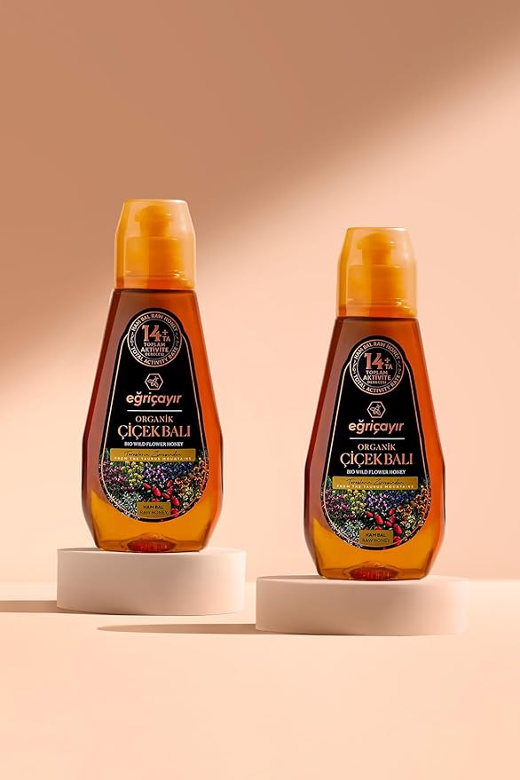 Organic Wildflower Honey Squeeze Bottles 2-Pack 420g Each - Pure Raw Honey from Anatolia Turkey