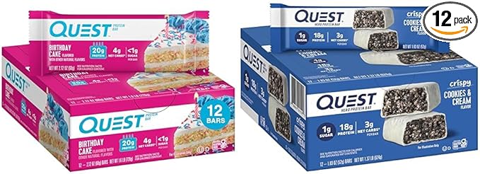 Quest Birthday Cake &amp Cookies &amp Cream Hero Protein Bars 12 Count Each