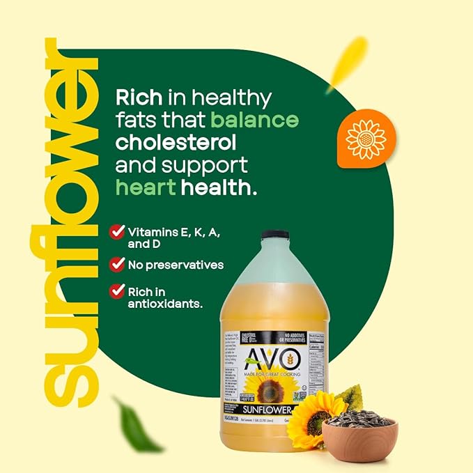 AVO High-Oleic Organic Sunflower Oil for General Cooking 1 Gallon Non-GMO Certified Neutral Flavor Cooking Oil