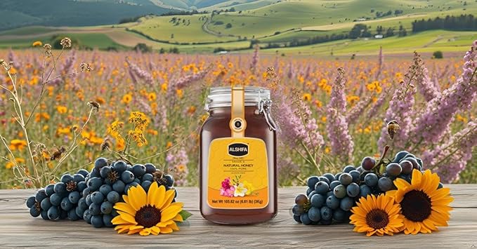 ALSHIFA Natural Honey 6.61lb (3kg) | Pack of 1 | Raw Pure &amp Unpasteurized | 100% Pure Wildflower Honey | Healthy &amp Rich in Nutrients | No Added Sugar | Glass Bottle