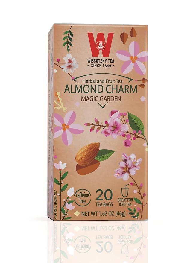 Wissotzky Almond Charm Tea Bags (4 Pack - 20 bags each) Caffeine Free Infused With Premium Fruit &amp Herbal Tea Leaves “AKA Chemdat Hashaked”