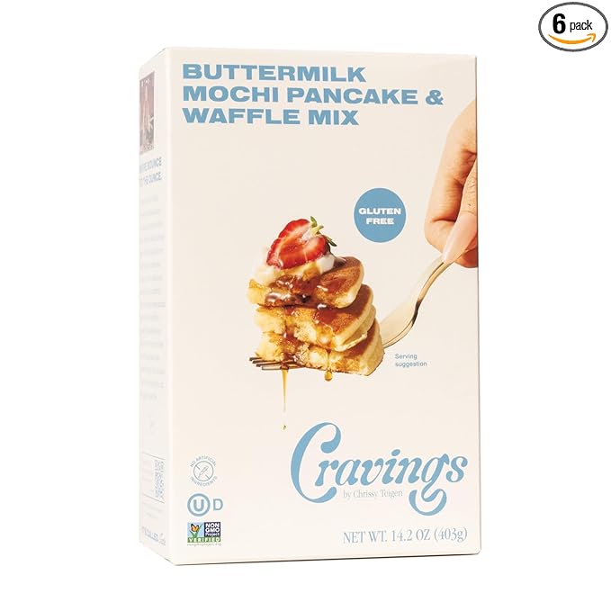 Cravings by Chrissy Teigen Pancake and Waffle Mix Gluten free Buttermilk Mochi Pancake &amp Waffle Mix 3 Ingredients Mix Makes 18 Pancakes 14.2 oz (Pack of 6)