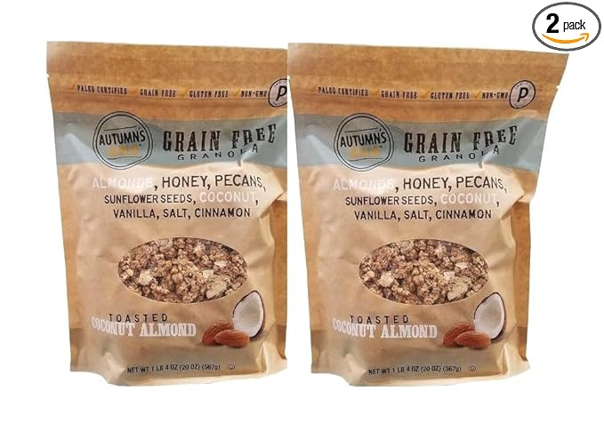 (2 Pack) ~ Autumns Gold Grain Free Toasted Coconut Almond Granola 20 Oz Gluten-Free Grain-Free Non-GMO and Paleo Certified.