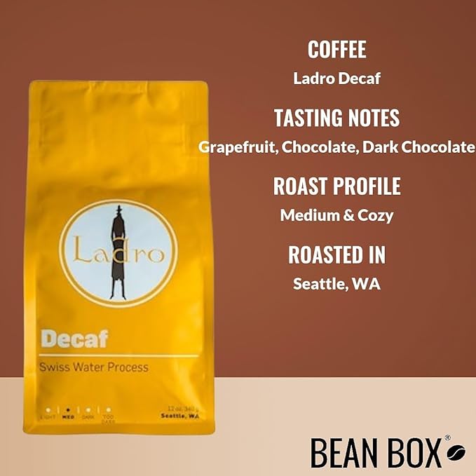 Ladro Decaf - Roasted by Ladro Roasting - Whole Bean Coffee - 12 Ounce Bag